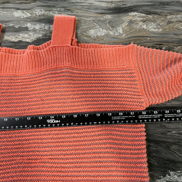 Jessica Simpson Womens Sweater Large 3/4 Sleeve Cold Shoulder Chunky Knit Orange - Picture 5 of 10